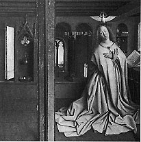 fig. 9 Jan van Eyck, "The Ghent Altarpiece (detail of closed state, "The Annunciation), 1432 Oil on wood 135 x 172 inches, overall Cathedral St. Bavo, Ghent, Belgium